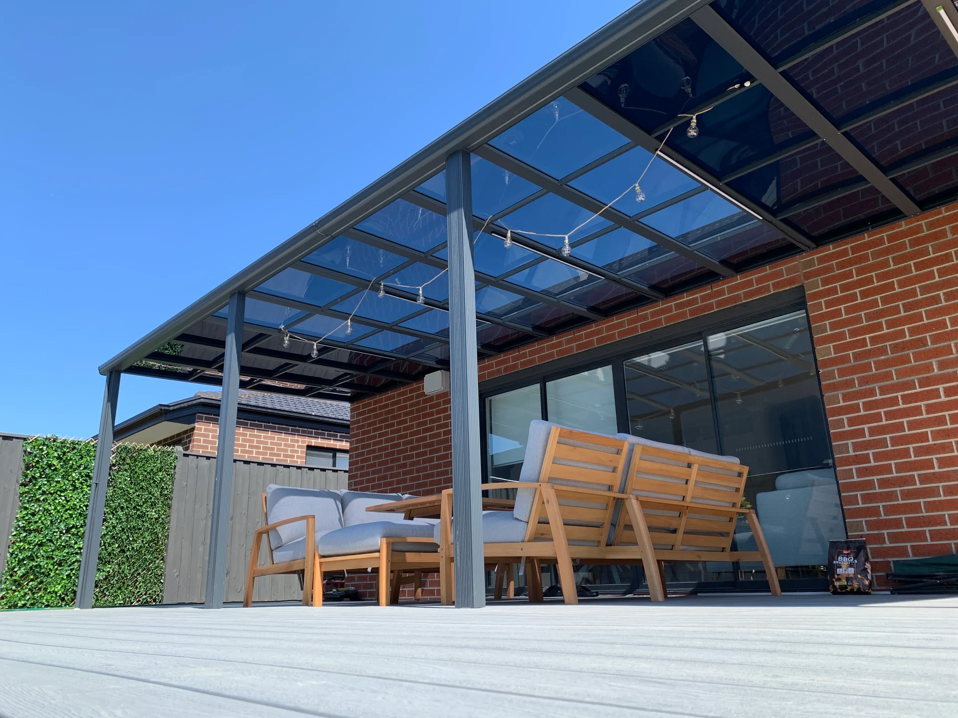 Real Clearview installation in Keysborough with transparent roofing and outdoor seating